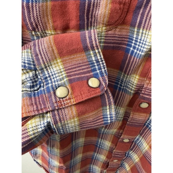 Lucky Brand Snap Button Up Women's Med Western Classic Fit Red Plaid w/ Pockets - Picture 4 of 11